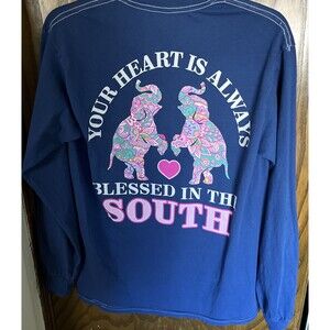 Benny &Belle Women’s Blessed In The South Blue Graphic Top Size M Elephant